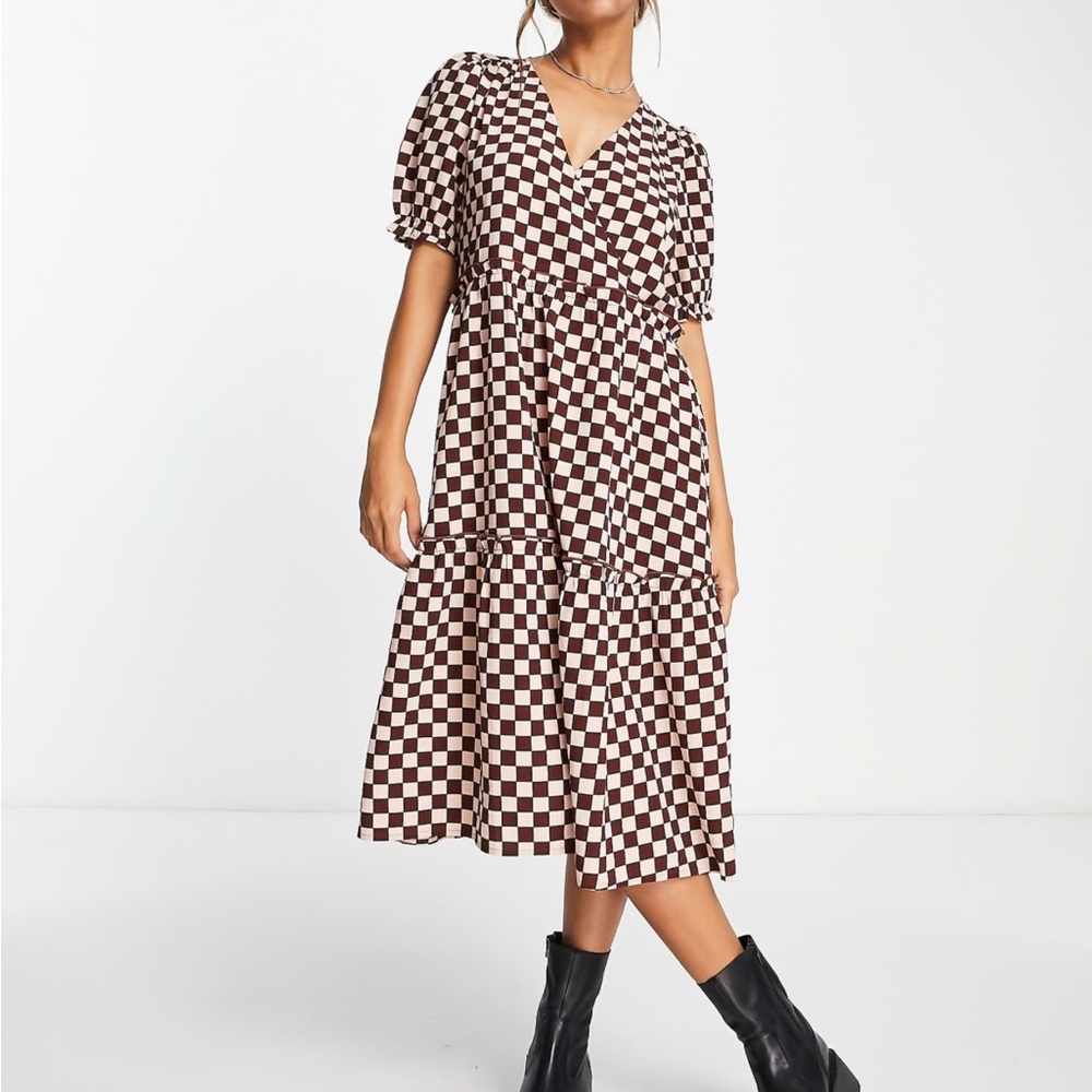 Monki Checkered Midi Dress